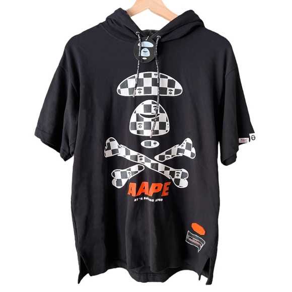 NWT AAPE by A Bathing Ape Short Sleeve Logo Hoodie Size Small - Picture 1 of 8